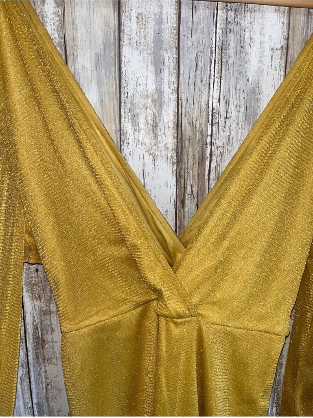 Torrid Gold Metallic Glitter Surplice Wrap Peplum Top 1X NWT - Picture 6 of 8